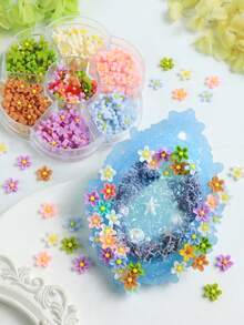 1盒3D树脂花朵装饰品，8毫米彩色迷你花朵环氧树脂DIY工艺材料，适用于发夹、相框、耳环、珠宝制作配件、DIY钥匙扣 - 彩色 - 查看 6