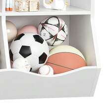 3-Tier Storage Cabinet With Open Shelves , 5 Open Shelves, 2 Tilted Bins, Perfect For Nursery, - White - View 4