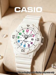 Casio 女士趣味运动手表 LRW-200H-7B，全白树脂彩虹色数字表盘圆形腕表，带日期显示，100米防水 - 缤纷多彩风格，适合上学、运动、日常佩戴，生日礼物 - 彩色數字 - 查看 8