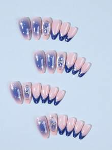 24pcs 3D French Manicure False Nails Set, Includes 1 Nail Sticker Sheet And 1 Nail File, Make Your Fingertips Shine Brilliantly, Suitable For Parties, Dancing And Daily Use - View 4