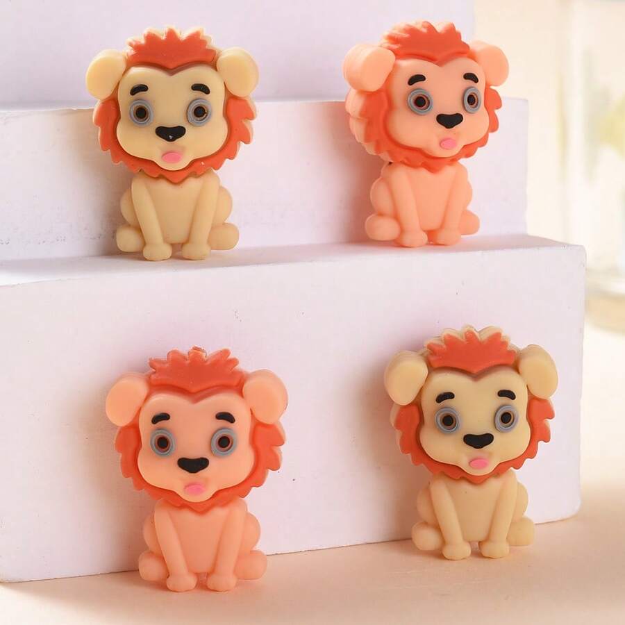 4pcs Lion Shaped Silicone Beads, DIY Creative Bracelets, Necklaces, Bag Charms And Handmade Crafts - Multicolor - View 1