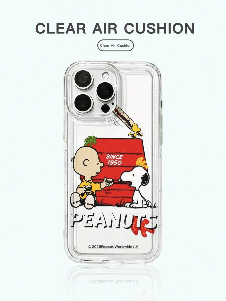 1 st nytt luftkudde, fallskyddande telefonskal, officiellt auktoriserat minimalistiskt mönster med Peanuts-tecknad film och Snoopy, unik design, tjockt skyddande skal, kompatibelt med Apple iPhone 17 ProMax/Air, 16, 11/12/13/14 Plus, XR, 15 ProMax - Genomskinlig - Visa 1