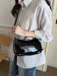Korean Style Crocodile Embossed Handbag For Women, New Fashion Shoulder Bag, Minimalist Crescent Moon Tote Bag For Women, For Going To Work, Green - 柔和淡色 - 查看 4