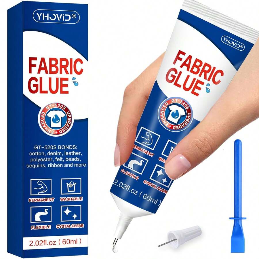 Fabric Glue For Clothing Permanent Washable, 60ML Liquid Stitch, Fabric Adhesive, Anti-Fray Check, Super No-Sew Clear Fusion Glue For All Patches, 24 Hour Dry And Waterproof - 顏色A - 查看 1
