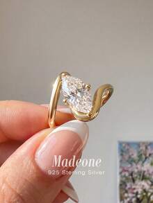 MADEONE 1 pièce Bague en argent sterling 925 de forme d'œil torsadée délicate de 6*12 mm, convenant pour l'empilement, design à la mode et avant-gardiste, accessoire élégant - Bras de torsion 6*12 - Voir 3