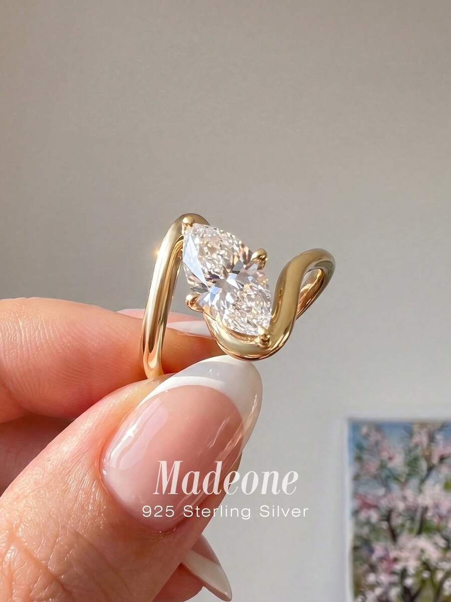 MADEONE 1枚925纯银6*12毫米精致扭曲眼睛形状戒指,适合叠戴,时尚前卫设计,时尚配饰 - 6*12扭臂 - 查看 1