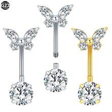 SWANJO 1件钛金蝴蝶锆石肚脐环，女士肚脐穿刺饰品 - TN070 - 查看 2