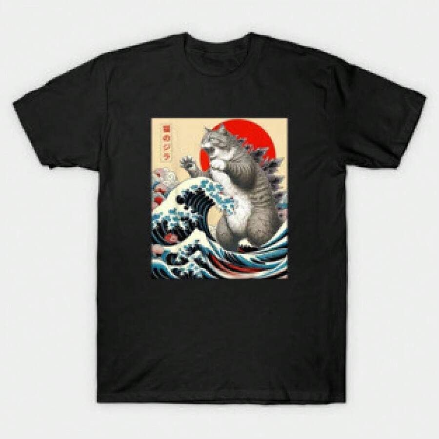 Camiseta japonesa Catzilla Cat - Negro - Ver 1