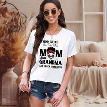 1 T-Shirt, EUOW Mama T-Shirt For Women, Cute Graphic Tees For Mother's Day, Casual Boho Style, T-Shirts For Grandma, 100% Cotton, 180g, 100% Cotton, Designs Are Printed. Unisex. - 白色 - 查看 5