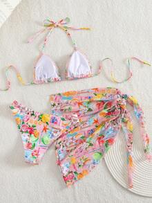 2pcs/Set Fruit & Vegetable Print Sexy Tie-Back Backless Swimwear Bikini For Women, Suitable For Spring/Summer Vacation, Beach, Stage Performance, Party - Multicolor - View 6