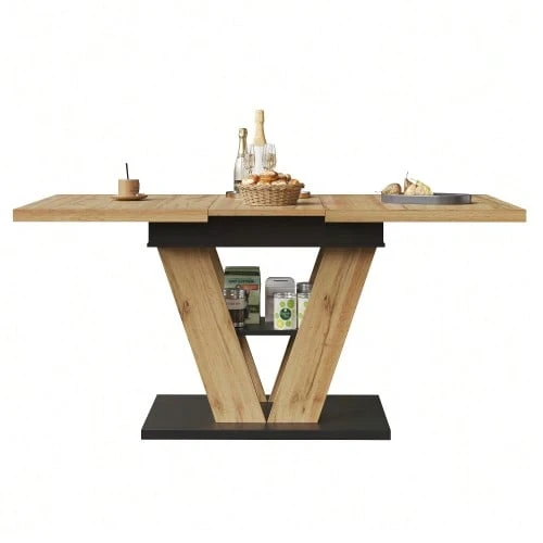 Extendable Dining Table 110 (140) X 80 X 75 Cm, Table, Kitchen Table, Extendable Table, Extends Up To 140 Cm, Suitable For Kitchen And Living Room, Tabletop With Wood Finish. - Natural Color - View 1