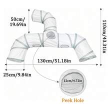 3 Styles Cat Tunnel, Suitable For Indoor Cats, With Observation Holes, Large Foldable Rainbow Pet Tunnel Toy With Hanging Ball, Interactive Toy For Cats, Rabbits, Small Dogs - White - View 2