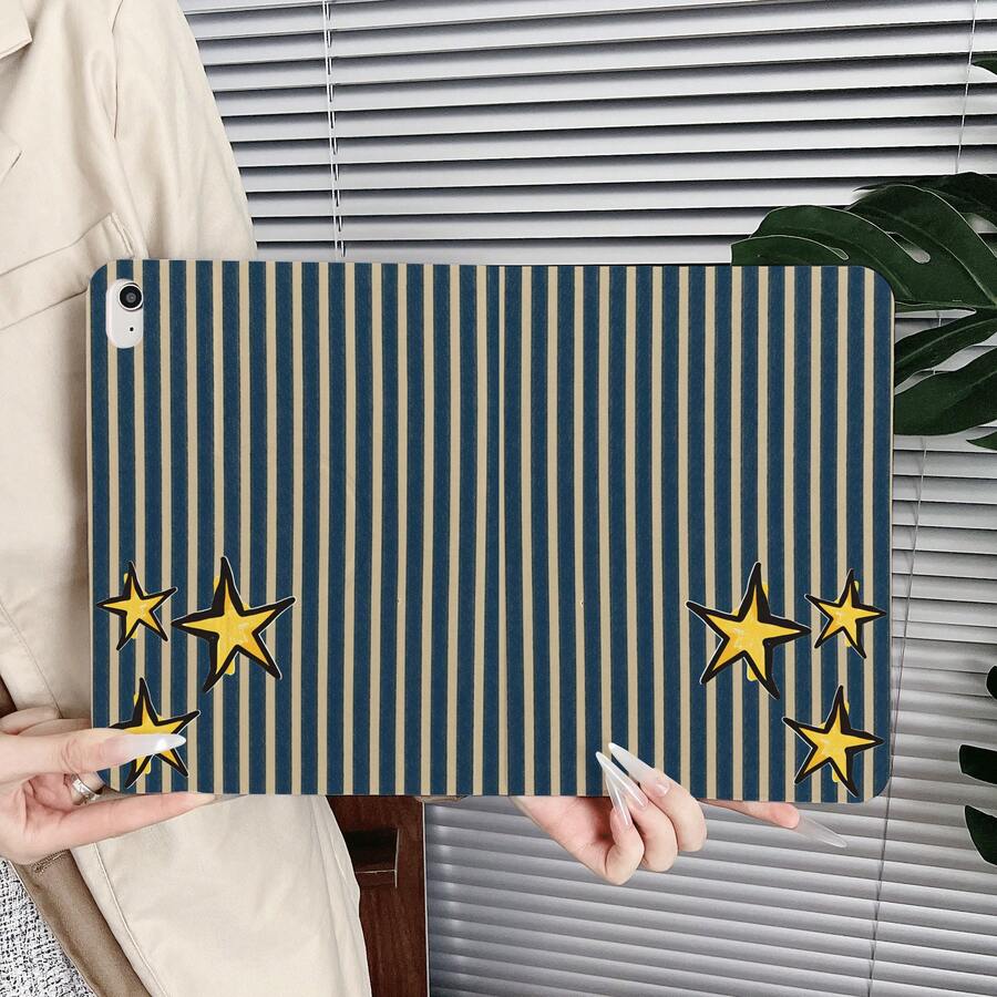 1 chiếc ốp lưng máy tính bảng họa tiết sọc retro và ngôi sao vàng, tương thích với iPad 9.7/10.2/10.9 inch, thế hệ thứ 7/8/10, iPad thế hệ thứ 10 2022 10.9 inch, Air 2/4/5/11 (M3 2025)/13 (M3 2025), Pro 11, 11 (A16 2025)/Tương thích với Galaxy Tab S10+/S9/A9, Tương thích với Matepad. - Nhiều màu - Xem 1