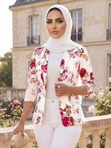 SHEIN Lady Áo khoác vest mỏng nữ mới 2025 phù hợp cho mọi mùa, áo khoác blazer nữ công sở thường ngày họa tiết hoa vào mùa thu/đông - Nhiều màu - Xem 1