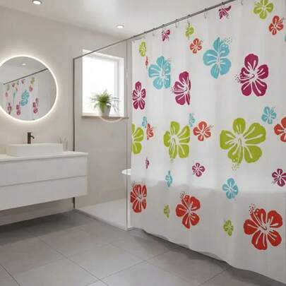 CASAMAX WL Cortina para baño estampado de flores. 180x180cm.