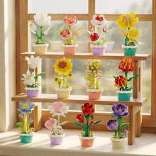 Micro Granule Potted Building Block Immortal Flower, Immortal Flower Building Block Potted Set, Cute Home Decor, Desktop Decor, Multifunctional And Original Gift Idea, Artificial Potted Decor, Holiday Gift, Birthday Gift, Christmas Gift, New Year Gift, Party Decoration - Multicolor - View 6