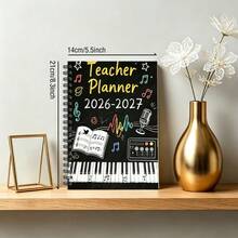 1 pieza A5, 8.3x5.5 pulgadas Planificador de maestro 2026-2027, cuaderno de espiral con portada de pizarra y notas musicales, portátil, planificación de enseñanza, regalo ideal para maestros, estudiantes, colegas - A5 - Ver 5
