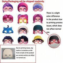 Hasbro 12个装韩流女团主题派对拍照道具纸面具，韩流女团派对服装，趣味半脸卡通人物面具，粉丝朋友礼物，新年礼物 - 彩色 - 查看 3