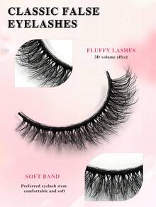 ENCHUW 7 Pairs Fake Eyelashes Fluffy Faux Mink Lashes Volume Eye Lashes Strips Natural Look False Eyelashes For Daily Wear - Black - View 2
