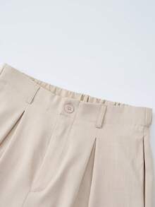 Pantalones anchos casuales para mujer, pantalones sueltos de unicolor con diseño de cinturón único, adecuados para la oficina y el uso diario en primavera - Albaricoque - Ver 7