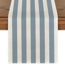 1 pieza Camino de mesa con estilo bohemio y diseño minimalista de rayas, mantel rectangular con textura adecuado para mesa de comedor, mesa de café, decoración del hogar, durable decoración de cocina y comedor, decoración de mesa - Azul - Ver 11