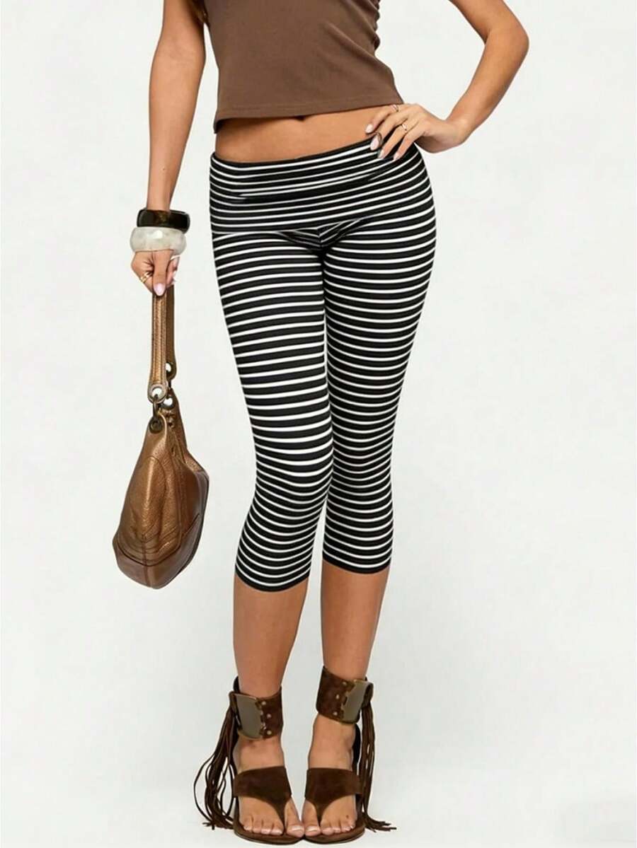 Striped Pants For Women Mid Rise Wide Leg Elastic Waist Casual Trousers For Spring - Blanco y Negro - Ver 1