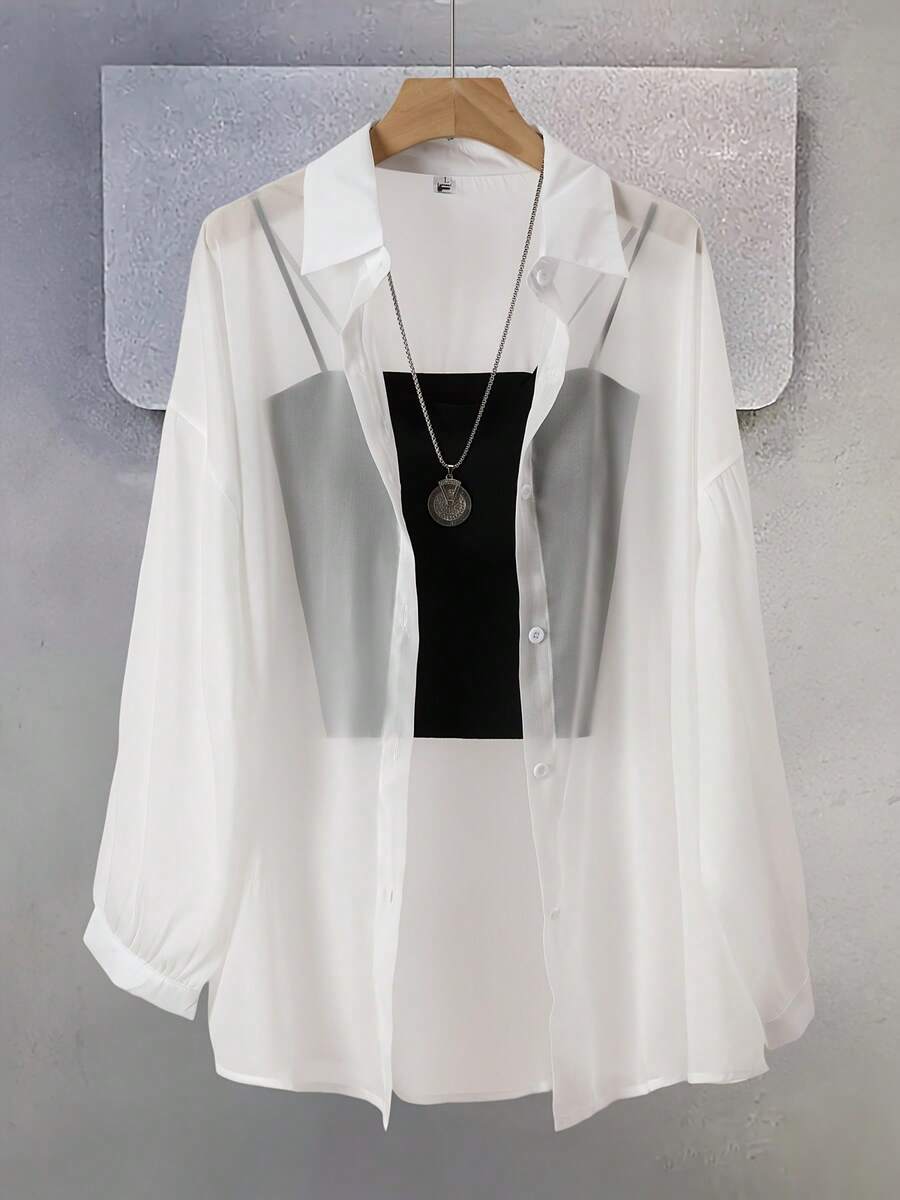 Áo sơ mi chống nắng kiểu Pháp mỏng nhẹ mới năm 2026, áo khoác cardigan mỏng, áo dài tay mùa hè. - trắng - Xem 1