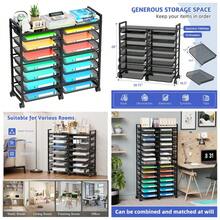 Rolling File Storage Cart, 15-Tier Metal Desk File Organizer With 14 Mesh Sliding Trays, Multi-Functional Clutter Cart For Office Home School, Black - Default - View 2