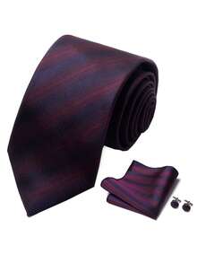 AlanKing Bộ 3 món cổ điển dành cho nam giới gồm cà vạt sọc, khăn cài túi áo và khuy măng sét, hộp quà màu trắng, thích hợp làm quà tặng kỷ niệm, Giáng sinh, Ngày Valentine. - Màu sắc hỗn hợp - Xem 2