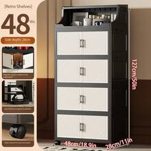 40cm/15.7in - 60cm/23.6in Wide Plastic Storage Cabinet, Multi-Layer Foldable Storage Box, Kitchen Dining Utensil Cabinet, Kitchen Shelf Organizer, Living Room Toy Cabinet, Slim Gap Organizer, Kitchen Slim Storage Cabinet, Christmas Gift, Storage Box, Under Bed Storage - Black - View 14