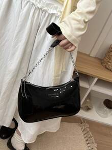 Korean Style Crocodile Embossed Handbag For Women, New Fashion Shoulder Bag, Minimalist Crescent Moon Tote Bag For Women, For Going To Work, Green - 柔和淡色 - 查看 7