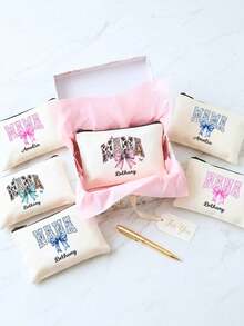 Custom Teacher Name Canvas Cosmetic Makeup Bag, Cute Coquette Western Style, Large Capacity For Classroom Stationery, Daily Cosmetic Storage, Back To School Teacher Appreciation Gift, Ideal Present For Teacher's Day, End Of Term, Birthday - Multicolor - View 8