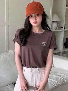 Camiseta con gráfico de letra - Café integral - Ver 10