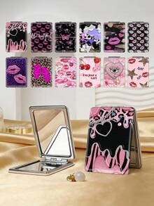 1pc Y2K Aesthetic Cute Vanity Mirror, Foldable Lightweight Ultra-Thin Portable Hand Mirror, Durable PU Leather, Suitable For Various Occasions Like Travel, Gathering, Work, School - Multicolor - View 1