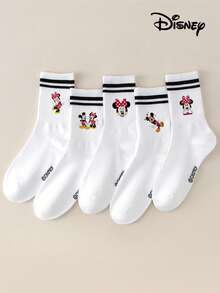 1/5 Đôi tất hình nhân vật hoạt hình Minnie Mouse & Mickey Mouse của Disney, màu trắng, mỏng, thoáng khí, thấm hút mồ hôi, chống trơn trượt, thoải mái, kiểu dáng retro dễ thương, phù hợp cho mặc hàng ngày, đi học, đi nghỉ mát, làm quà sinh nhật. - Nhiều màu - Xem 4