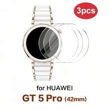 3 قطع واقي شاشة من الزجاج المقسى، متوافق مع ساعة هواوي GT 5 Pro 46mm & 42mm/41mm، مقاوم للخدش، مقاوم للبصمات، وضوح عالي، صلابة 9H، زجاج عالي الصلابة - 3 قطع، شفافة، ل- GT 5 41 مم - مشاهدة 3