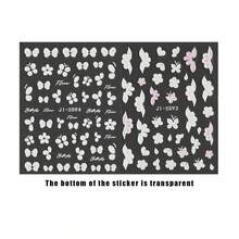5D Embossed White Flower Nail Stickers, Self-Adhesive Floral & Butterfly Nail Art Decals, Elegant Pink & White Flower Nail Decorations For Romantic Manicure, Spring Summer Flower Slider Nail Decoration Nail Art Supplies - Multicolor - View 11