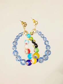1 Pair Colorful Glass Bead Drop Earrings, Vibrant Summer Style, Suitable For Women's Daily Wear, Party, Travel - Glass Earrings - View 9