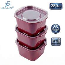 Set Of 3 PP5 280ml Plastic Containers For Microwave And Dishwasher - 酒紅色 - 查看 1