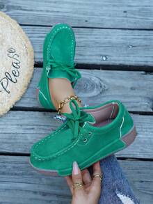 Women's Slip-On Loafer Shoes, Round Toe Mokassin Boat Shoes, Flat-Bottom Casual Walking Shoes, Suitable For Daily, Office, And Semi-Formal Occasions. - màu xanh lá - Xem 10