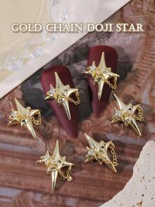 5 Stücke luxuriöser europäischer und amerikanischer Stil große Stern Nail Art Dekorationen, Stern Kette Nail Schmuck, Y2K Metallic 3D Stern Deko, multifunktionale DIY Accessoires geeignet für Nägel, Handyhüllen, Schuhe, Kleidung, Taschen usw. - Verschiedenfarbig - Übersicht 3