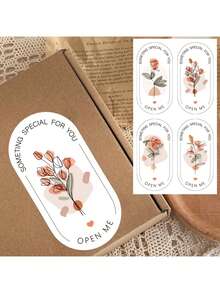 100 piezas/Paquete Etiquetas adhesivas ovaladas con flores para cajas de regalo, etiquetas decorativas para cajas de pastel y postre, etiquetas autoadhesivas, adecuadas para cajas de papel, etiquetas de agradecimiento - multicolor - Ver 1