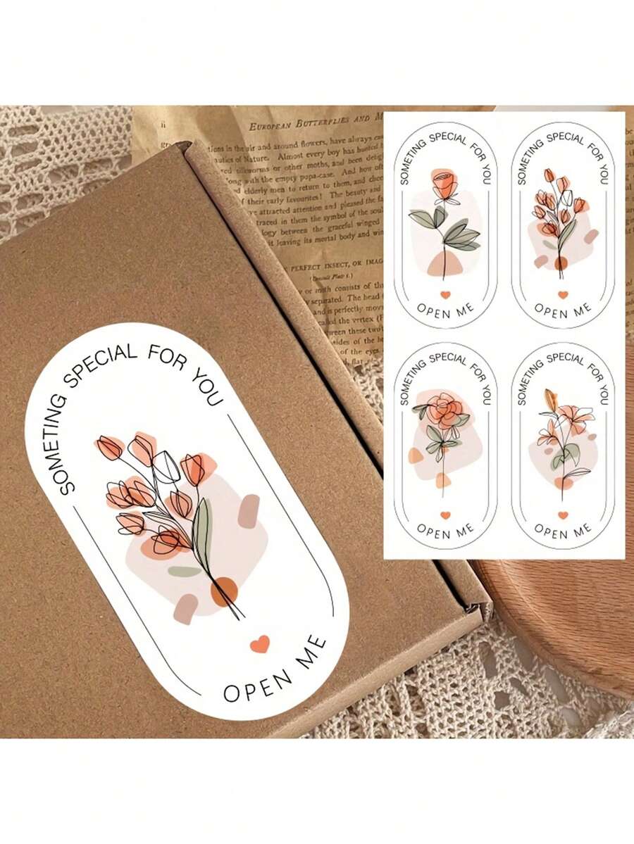 100 piezas/Paquete Etiquetas adhesivas ovaladas con flores para cajas de regalo, etiquetas decorativas para cajas de pastel y postre, etiquetas autoadhesivas, adecuadas para cajas de papel, etiquetas de agradecimiento - multicolor - Ver 1
