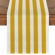 1 pieza, Estilo bohemio, Camino de mesa a rayas minimalista, Cubierta protectora para microondas, Cubierta protectora, Mantel rectangular, Lavable, Adecuado para cena en casa, Mesa de café, Decoración de cocina y comedor, Decoración de mesa de comedor para fiestas y escenas, Decoración del hogar, Decoración de camino de mesa para patio exterior, Decoración de entrada, Tela para chimenea - Amarillo - Ver 10