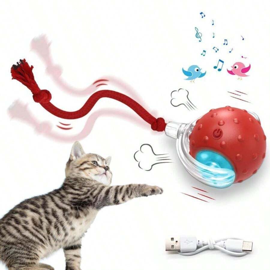 Chirping Cat Dog Toy Ball | Motion Activated USB Rechargeable Fast Rolling | Anti-Depression Interactive Play Toy For Indoor Pets ﻿ - View 1