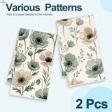 2pcs Kitchen Towels, Modern Kitchen Utensils Green Watercolor Floral Pattern Super Soft Microfiber Kitchen Towels, 40*60cm/15.7*23.6in Towels, Single-Sided Printed, Kitchen Dish Cloths, Suitable For Restaurant, Kitchen, Bathroom Decor, Holiday Gift - Multicolor - View 6
