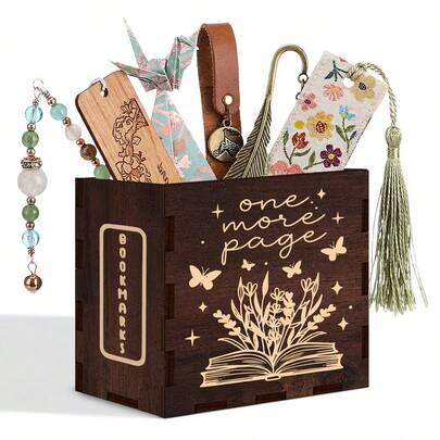 1 hộp đựng bookmark bằng gỗ thủ công, hộp đựng mở, hộp đựng văn phòng phẩm và bookmark nhỏ gọn, món quà tuyệt vời cho người đọc sách, giáo viên, học sinh, mặt hàng giảm giá dịp lễ hội mua sắm, quà tặng cho bạn bè, dùng trong gia đình, không cần điện.