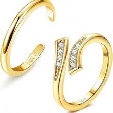 Set de 2 anillos de dedo del pie ajustables con circonita, joyería para los pies de estilo de vacaciones de playa de verano, chapada - Dorado - Ver 9