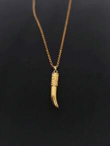 1pc Vintage 18K Gold Plated Stainless Steel Totem Wolf Fang Pendant Necklace, Minimalist Luxury Daily Wear Fashion Accessory For Men - Yellow Gold - View 2