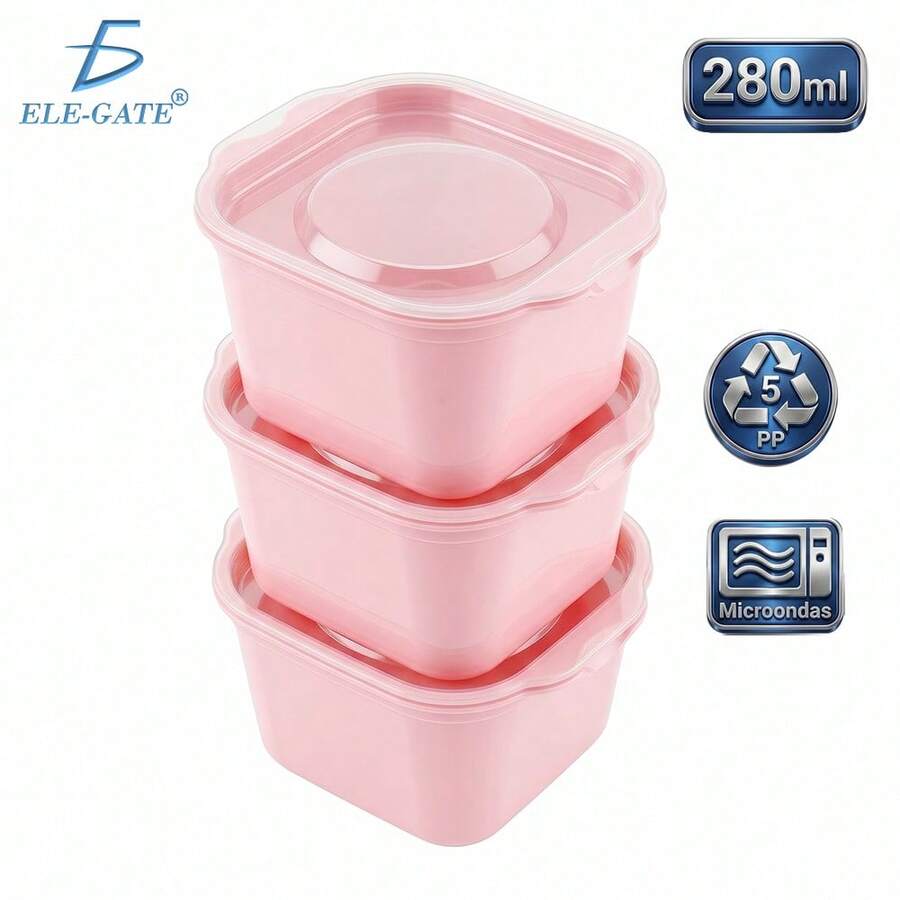Set Of 3 PP5 280ml Plastic Containers For Microwave And Dishwasher - 粉色 - 查看 1